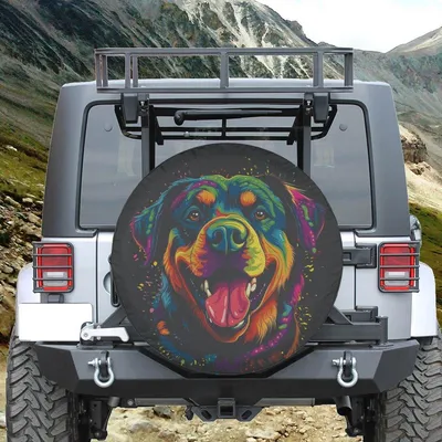 Cute Dog Spare Tire Cover, Funny Colorful Rottweiler Design, Waterproof Uv Protection Wheel Cover, Durable All-Weather Tire Protector, Universal Fit Spare Tire Cover