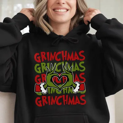 Grinch Christmas Hoodie,Funny G0rinchmas,Warm Christmas Hoodie With Green Hand Heart Pattern,Cute Winter Outfits