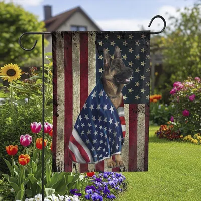 Patriotic German Shepherd Garden Flag , American Flag Dog Lover Yard Decor Vertical Garden Flag