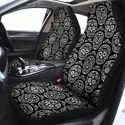 Black And White Calavera Skull Print Universal Fit Car Seat Covers
