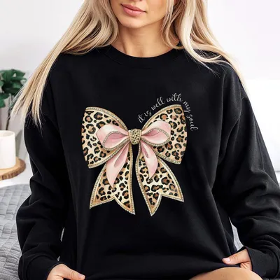 It Is Well With My Soul Sweatshirt Pink Coquette Bow Religious Sweatshirt Bible Verse Sweatshirt Christian Gift Leopard Bow Graphic Sweatshirt