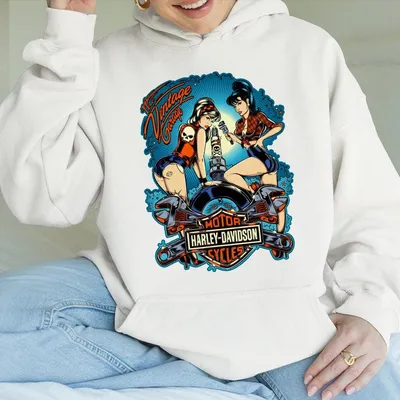 The Vintage Garage Harley Motorcycle Pin Up Hoodie Retro Harley Davidson Style Hoodie Graphic Hoodie Unisex Hoodie Gif For Him