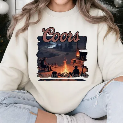 Vintage Coorrs Bannquet Sweatshirt For Men And Women,Western Cowboy Style,Perfect For Beer Lovers And Nature Enthusiasts,Campfire Vibes In Colorado