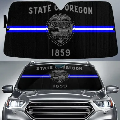 State Of Oregon Flag Thin Blue Fire Line Printed Car Sun Shades Cover Auto Windshield PrintSyde