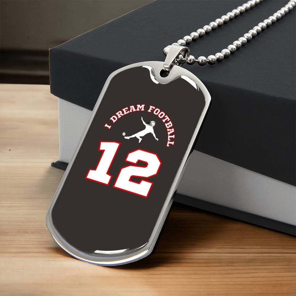 Football Sports Necklace I Jersey Design No. 12 I Personalized Sports Jewelry I Grey - Army Tag Necklace, Dog Tag
