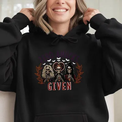 Zero Amucks Given Hoodie Funny Halloween Skeleton Witches With Coffee Graphic Cute Spooky Season Aesthetic Cozy