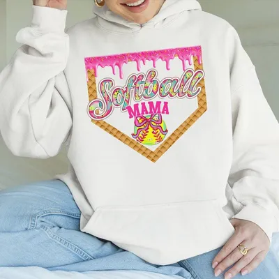 Softball Mama Drip Hoodie Game Day Women'S Top Sport Gifts Softball Mom Ice Cream Drip Hoodie Casual Softball Hoodie