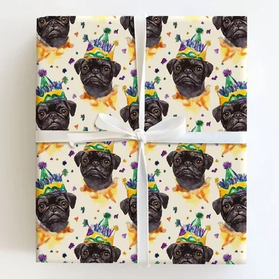 Mardi Gras Black Pug - Gift Wrap for Christmas, Holidays Wrapping Paper, Christmas Wrapping Paper