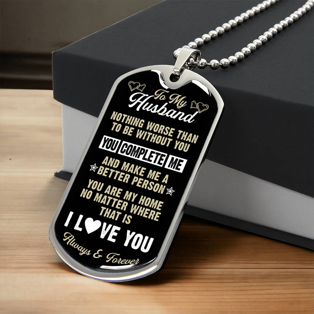 Collection Husband - You Complete Me Necklace Gift - Army Tag Necklace, Dog Tag
