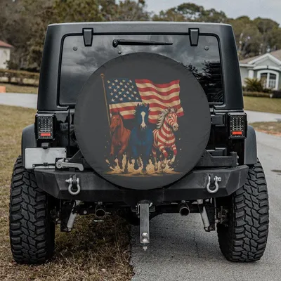 Patriotic Running Horses Spare Tire Cover American Flag Equestrian Car Accessory Spare Tire Cover