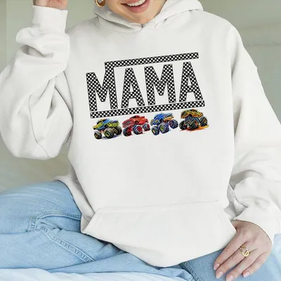 Mama Monster Truck Jam Lovers Graphic Hoodie Cool Gift For Moms Unisex Trendy Casual Streetwear Hoodie Trucker Mother Day
