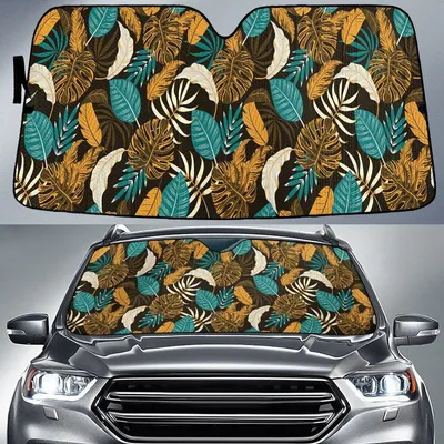 Yellow And Green Tropical Leaves Summer Vibe Car Sun Shades Cover Auto Windshield PrintSyde