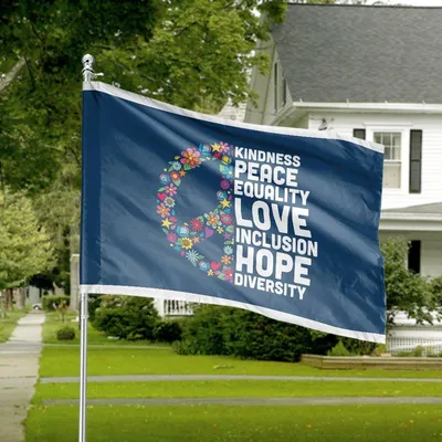 Peace Equality Kindness Love Inclusion Hope Diversity Floral Art Horizontal House Flag Horizontal House Flag