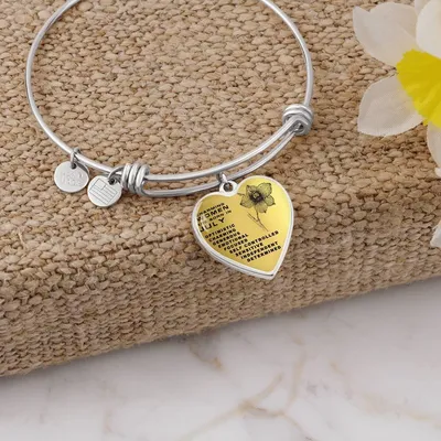 Charming Women Are Born in July Personalize Luxury Bangle with Charm Heart Gold Heart Bangle