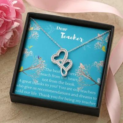 Gift For Teacher Graduation Day Birthday For Her Gift Necklace For Teacher Gift From Student Gr Double Hearts Necklace