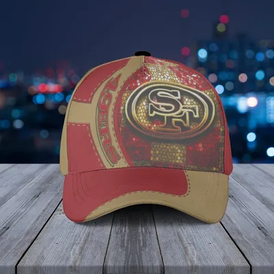 Baseball Cap San Francisco 49ers Red Gold Checkered With Vertical Logo Panel Design Baseball Cap