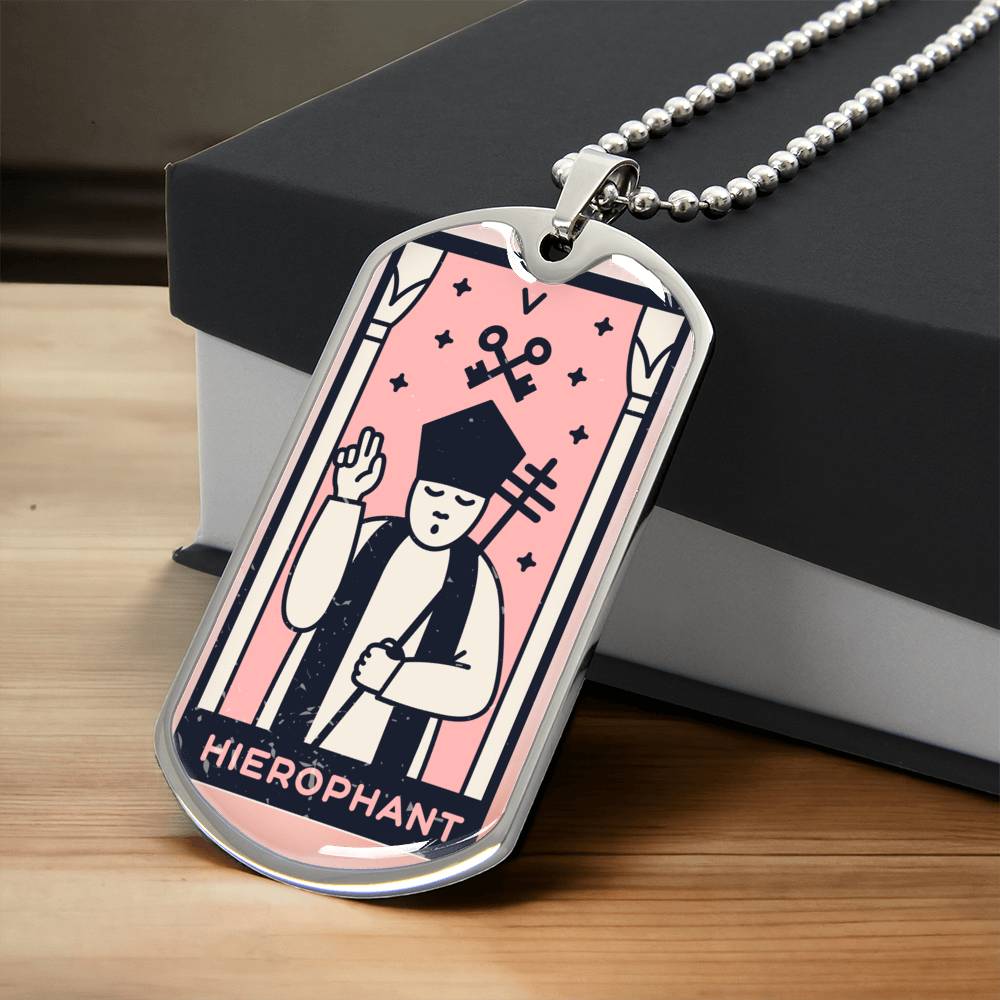 Tarot Card Necklace. Silver Or Gold. For Wiccans, Astrology, Zodiac, Spiritual, Best Friend. Boho. The Hierophant Card - Army Tag Necklace, Dog Tag
