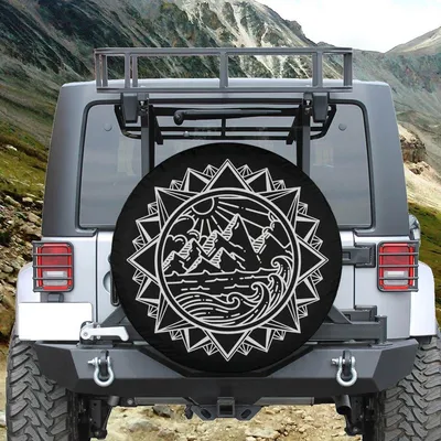 Mandala Mountain Spare Tire Cover, Boho Nature Design For Girls, Camping Wheel Cover, Waterproof Uv Protection Wheel Cover, Universal Fit Spare Tire Cover