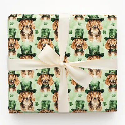Leprechaun Dachshund - Gift Wrap for Christmas, Holidays Wrapping Paper, Christmas Wrapping Paper