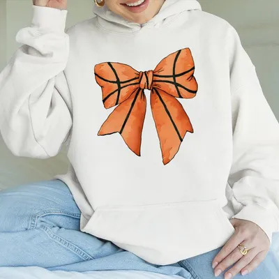 Basketball Bow Hoodie, Coquette Hoodie, Cute Basketball Mom Hoodie, Gift For Basketball Lover Hoodie