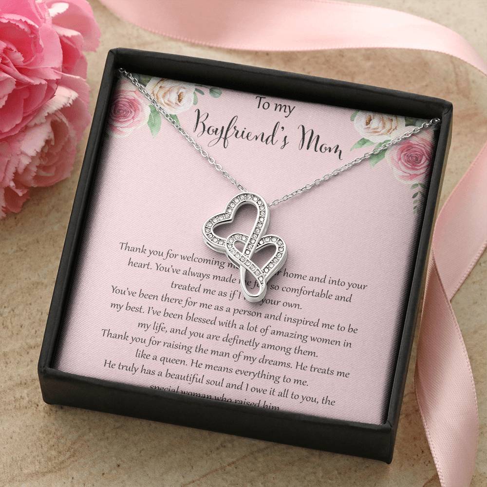To My Boyfriends Mom - Pink Double Hearts Necklace