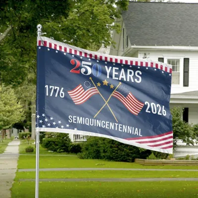 250 Years Us House Flag, Semi-Quincentennial 1776-2026 Patriotic Banner Horizontal House Flag