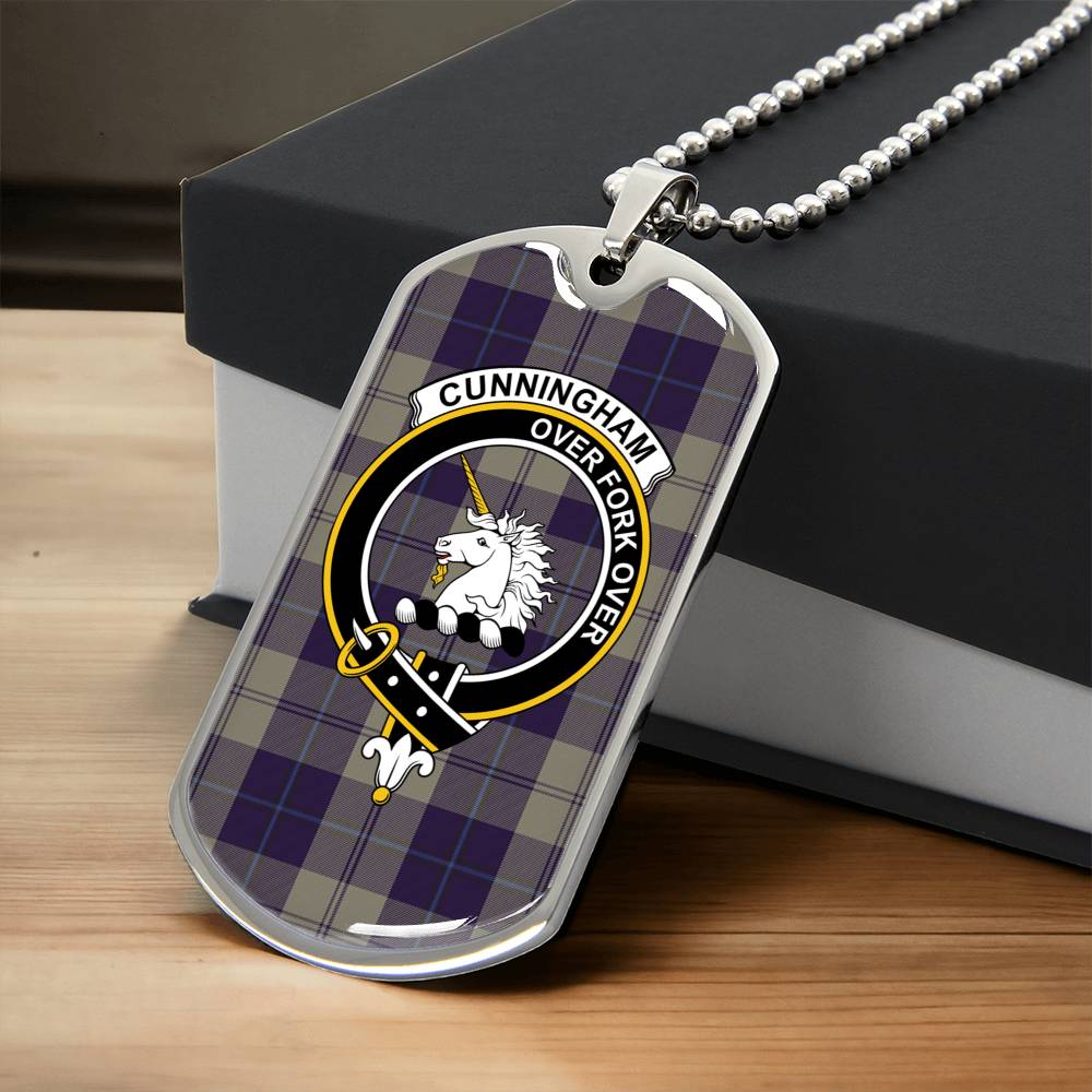 Cunningham Dress Blue Dancers Scottish Clan Tartan Necklace Military Tag Jewelry - Army Tag Necklace, Dog Tag
