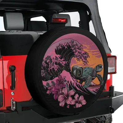 Sea Turtle Spare Tire Cover, Backup Camera Tire Cover, Pink Turtle And Hibiscus Spare Tire Cover, Turtle Car Accessories Women, Pink Orange Spare Tire Cover