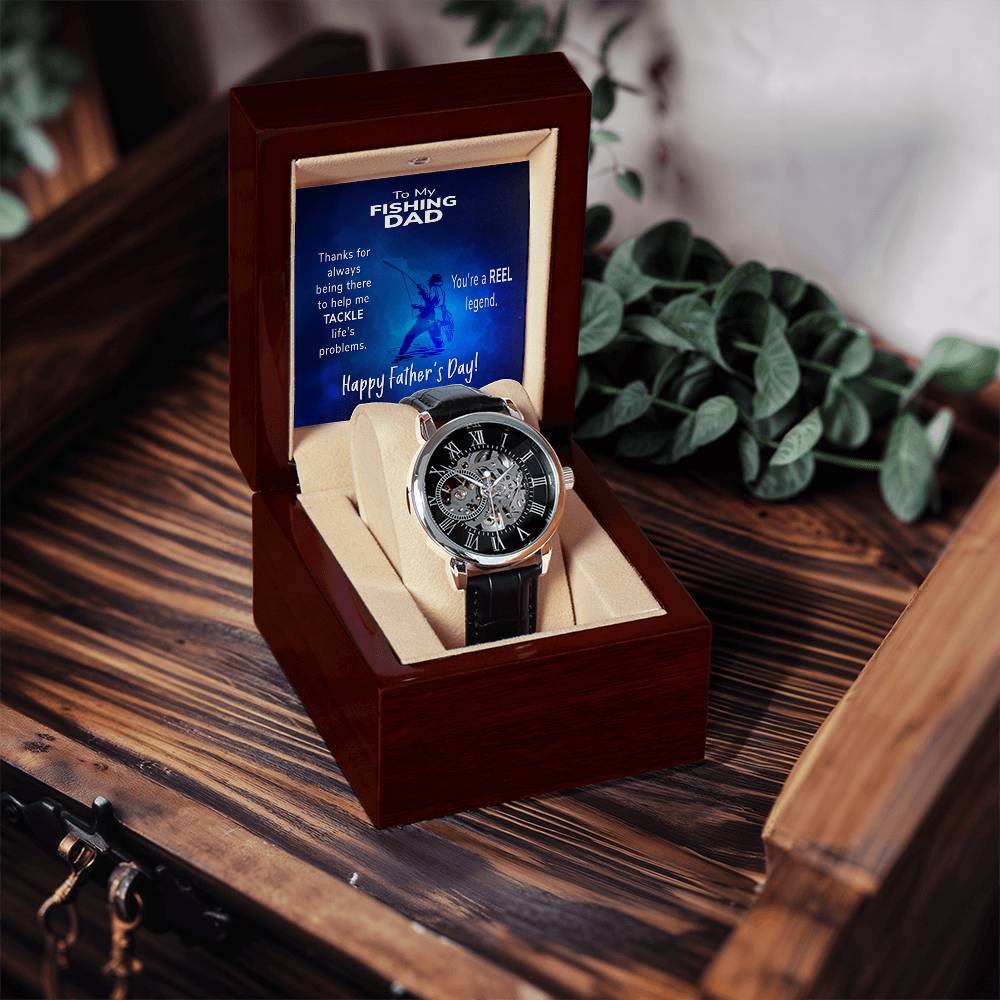 To My Fishing Dad Gift Watch With Message Card Openwork Watch For Dad Father's Day Gift From Son
