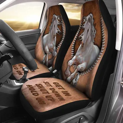 Horse Seat Covers For Cars With Leather Pattern Print, Get In Sit Down Shut Up Hold On, New Car Present