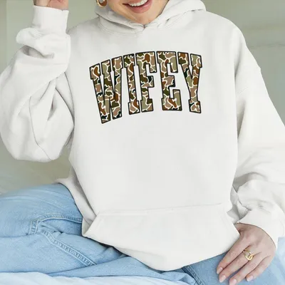 Wifey Camo Print Hoodie Military Green Hunting Style Graphic For Trendy Outdoor Wives Tiktok Store Unisex Gildan