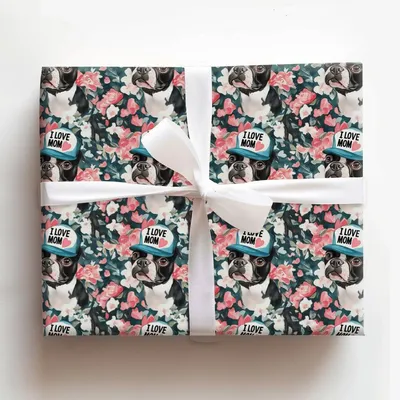 Mom's Favorite Boston Terrier - Gift Wrap for Christmas, Holidays Wrapping Paper, Christmas Wrapping Paper