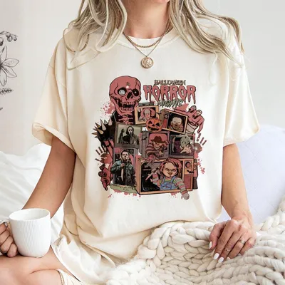 Retro Horror Night T-Shirt T-Shirt T-Shirt Halloween T-Shirt Vintage 90s Horror Movies Halloween Characters T-Shirt