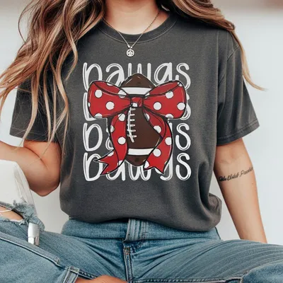 Game Day Dawgs T-Shirt Cute Football Bow T-Shirt Georgia Bulldogs Fan Gameday Coquette T-Shirt Women Bulldog Spirit Top