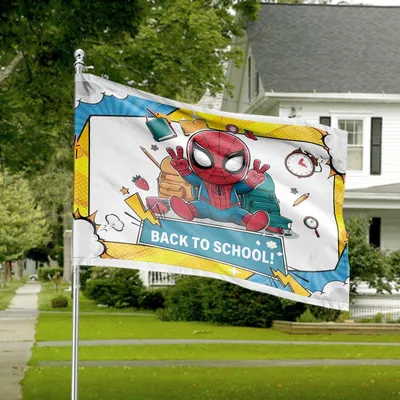 Spiderman Back To School Horizontal House Flag, Superhero Comic Pop Art, Kids First Day Of School Gift Horizontal House Flag