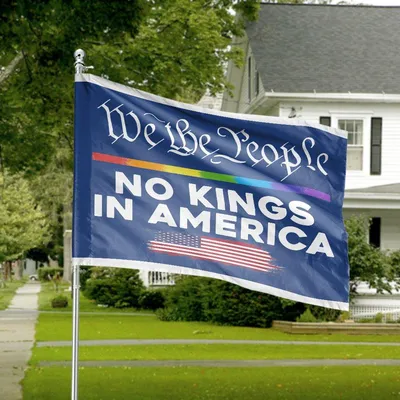 No Kings In America House Flag, Patriotic Lgbtq+ Pride Banner With “We The People” Horizontal House Flag