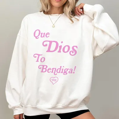 Baby Pink Dios Te Bendiga Sweatshirt Heaven Sent Pink Sweatshirt With Spanish Blessing Christian Apparel Trendy Faith Sweatshirt