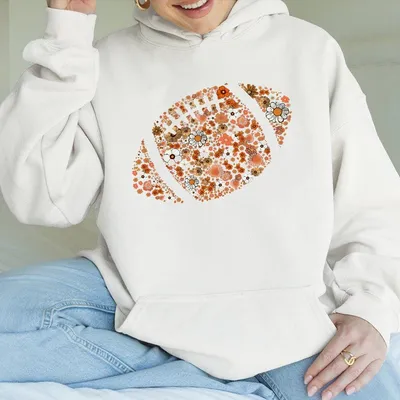 Floral Football Game Day Hoodie Boho Cotton  For Women Fall Touchdown Pullover Cozy Autumn Football Mom Swear