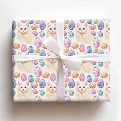 Easter Eggs with the Turkish Angora - Gift Wrap for Christmas, Holidays Wrapping Paper, Christmas Wrapping Paper