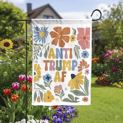 Anti Trump Af Garden Flag , Retro Floral Political Statement Outdoor Banner Vertical Garden Flag