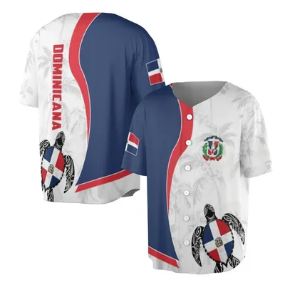 Dominicana Baseball Jersey, Sea Turtle Flag Design, Palm Tree Background, Dominican Republic Colors Baseball Jersey