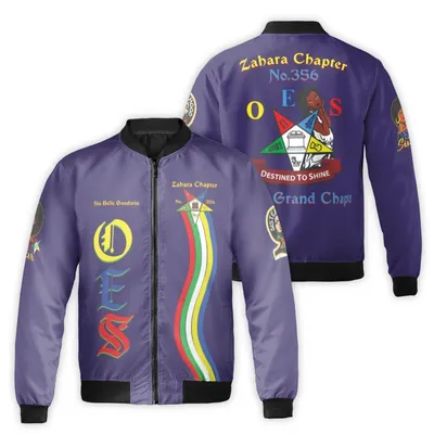 Oes Zahara Chapter Windproof Bomber Jacket, Destined To Shine Sorority Gift, Eastern Star Fan Gear Bomber Jacket
