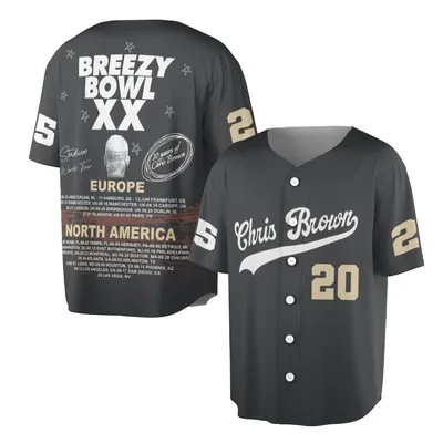 Breezy Bowl Xx Baseball Jersey, Chris Brown 20 Years Tour Baseball Jersey, Streetwear Hip Hop Top, Urban Fashion 2025
