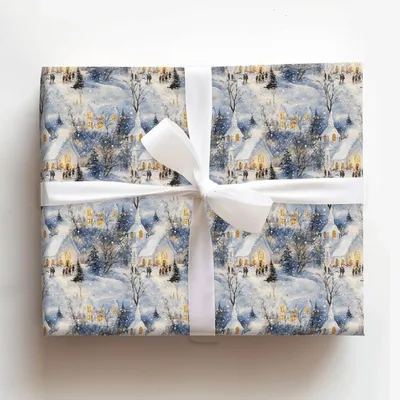 Snowy Chapel Cheer - Gift Wrap for Christmas, Holidays Wrapping Paper, Christmas Wrapping Paper