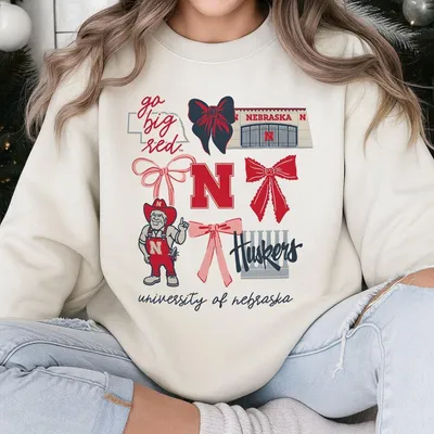 Nebraska Huskers Sweatshirt Go Big Red College Gameday Sweatshirt Cute Bow Mascot Graphic Sweatshirt University Of Nebraska Fall Outfit