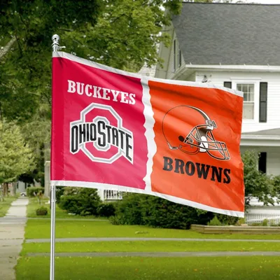 Ohio State Buckeyes And Cleveland Browns Split Design Horizontal House Flag, Football Team Spirit Home Decor Horizontal House Flag