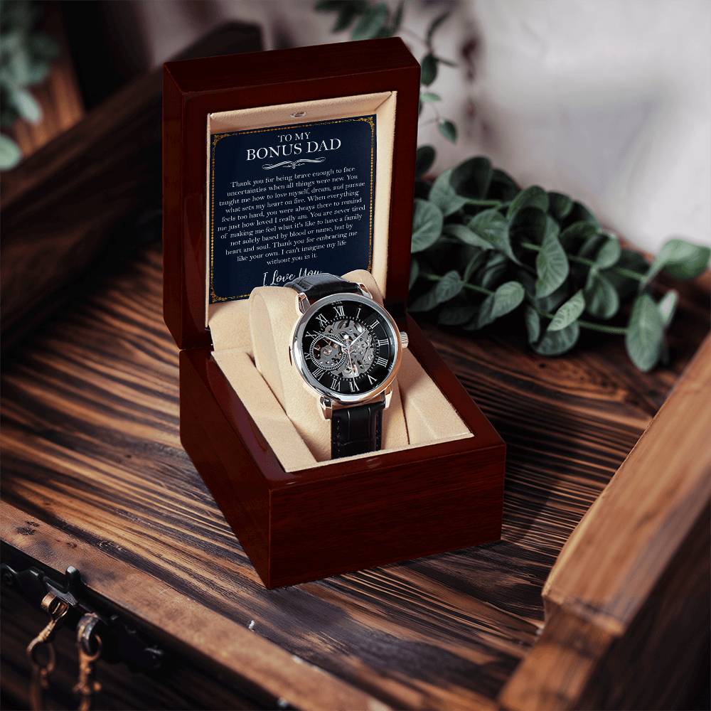 Bonus Dad Gift From Daughter To My Bonus Dad Watch Father's Day Gift Step Dad Birthday Gift Openwork Watch