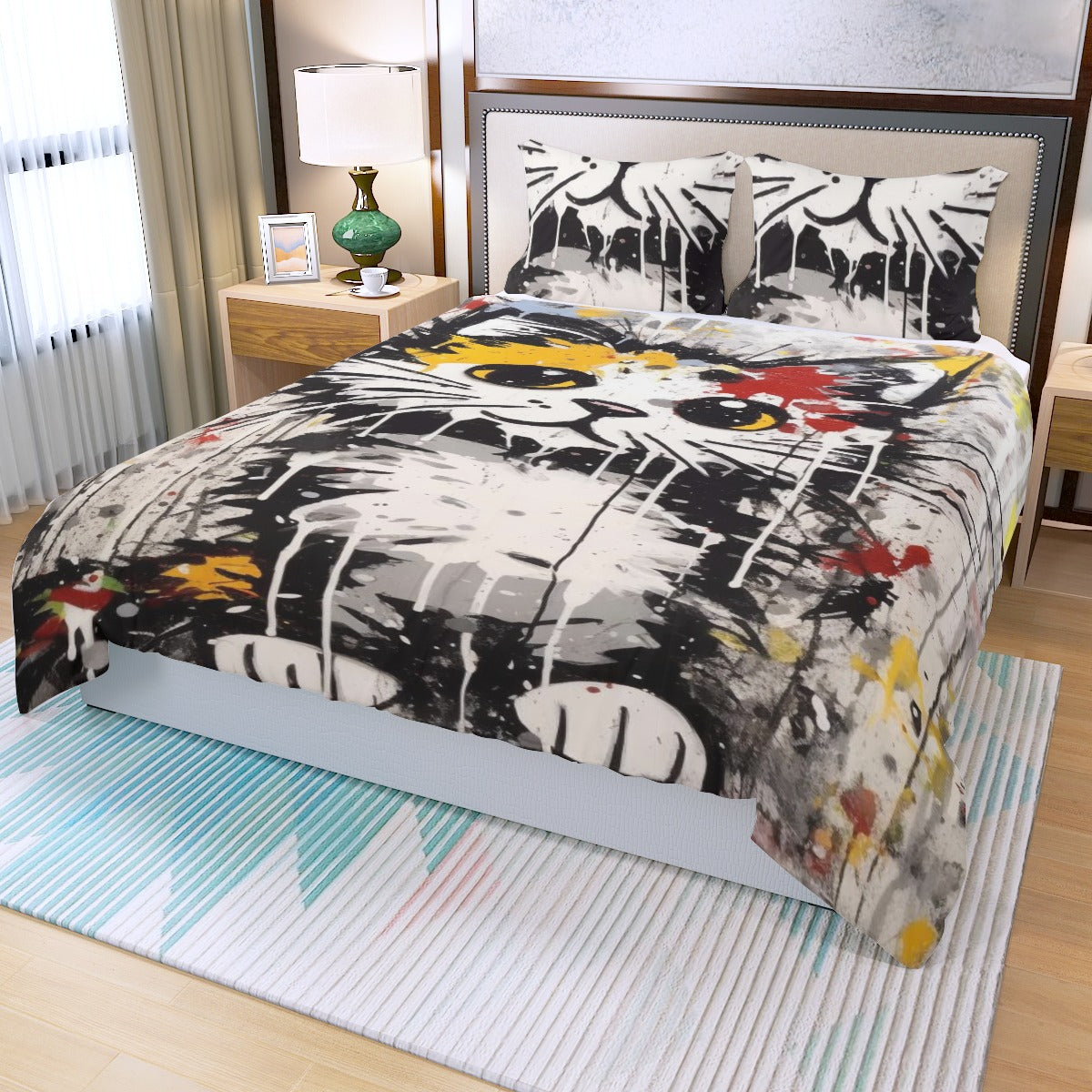 Abstract Cat Bedding Set – Color Splash Purple/Yellow/Black