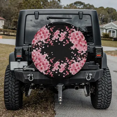 Japanese Cherry Blossom Spare Tire Cover Pink Flower Pattern Feminine Design Fit Truck Spare Tire Cover