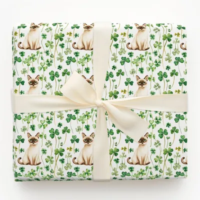 Shamrocks with the Burmese - Gift Wrap for Christmas, Holidays Wrapping Paper, Christmas Wrapping Paper